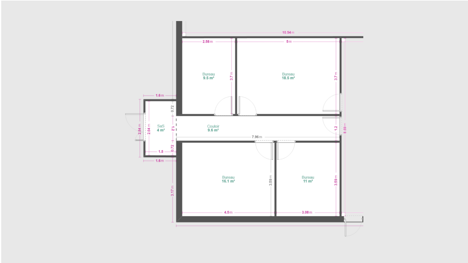 Ensemble de 4 bureaux-70 m2 . Limite de Nancy, Laxou et Maxéville. 6 places de stationnement.