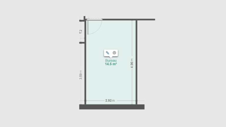 Plan & dimensions du bureau fermé. A noter que les vitres n'apparaissent pas sur la plan.