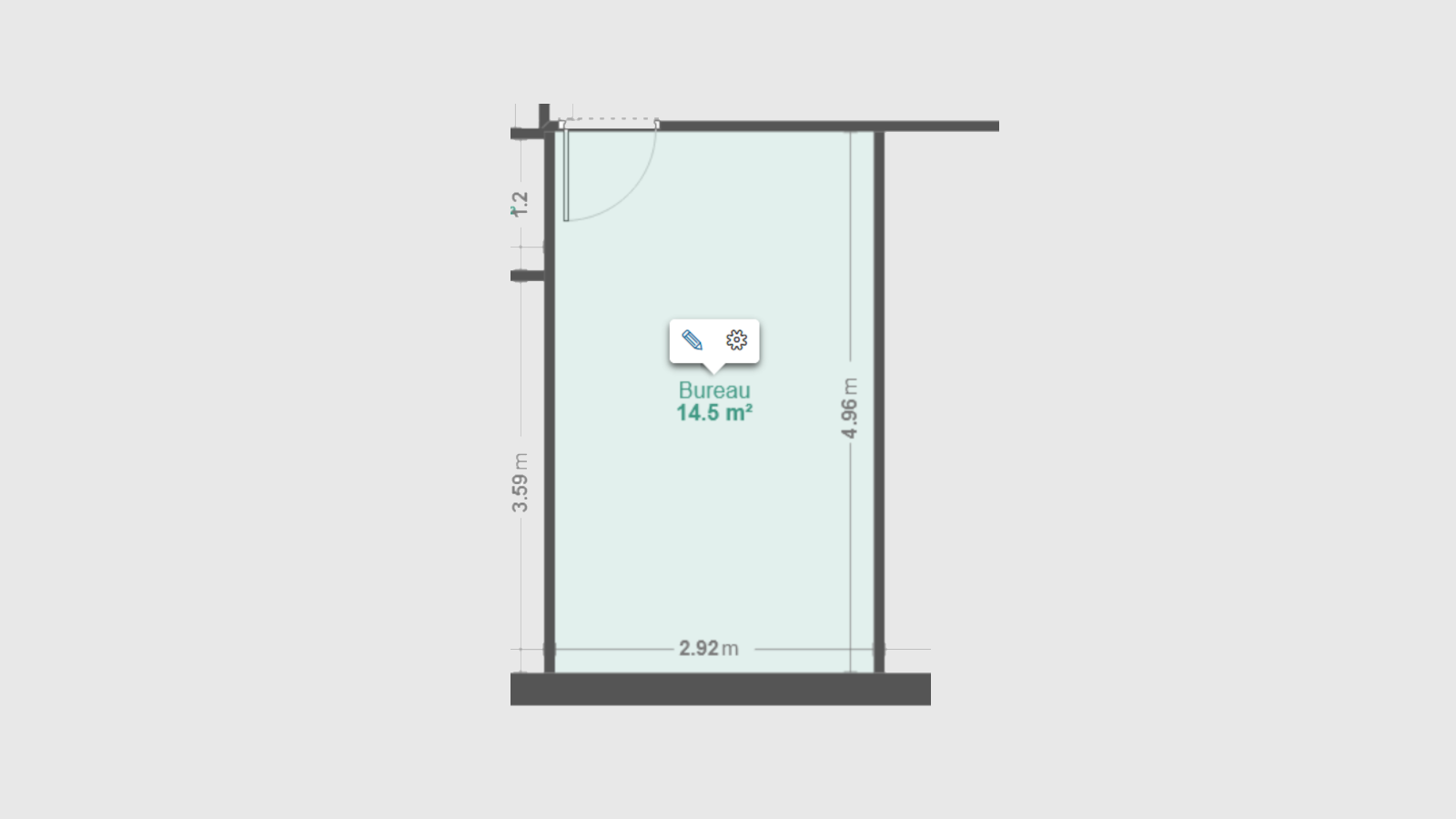 Plan & dimensions du bureau fermé. A noter que les vitres n'apparaissent pas sur la plan.