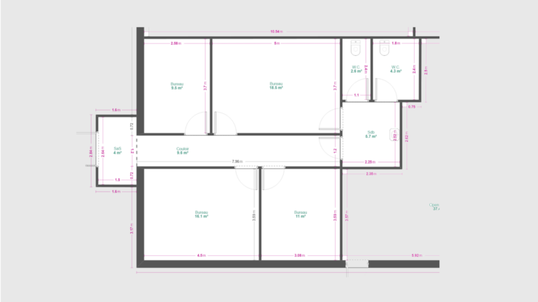 Ensemble de 4 bureaux-80 m2 . à la limite de Nancy, Laxou et Maxéville. 6 places de stationnement.