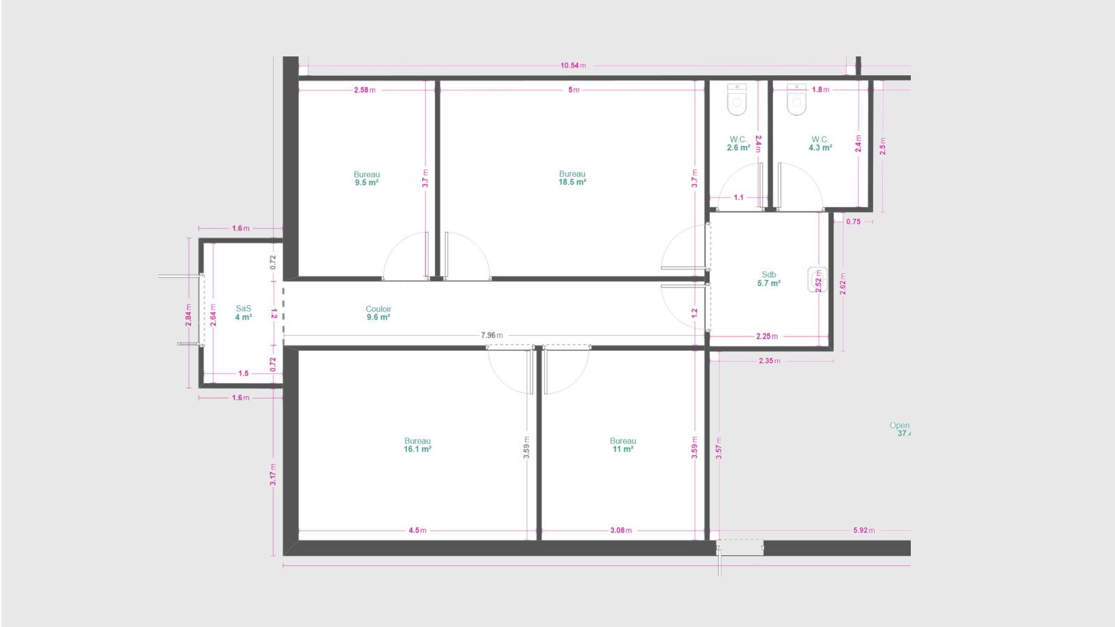 Ensemble de 4 bureaux-80 m2 . à la limite de Nancy, Laxou et Maxéville. 6 places de stationnement.